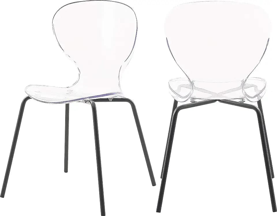 Meridian Furniture Clarion Collection Modern | Contemporary Lucite Polycarbonate Stackable Dining Chair with Sturdy Metal Legs, Set of 2, 19.5" W x 19" D x 32.5" H, Matte Black Finish