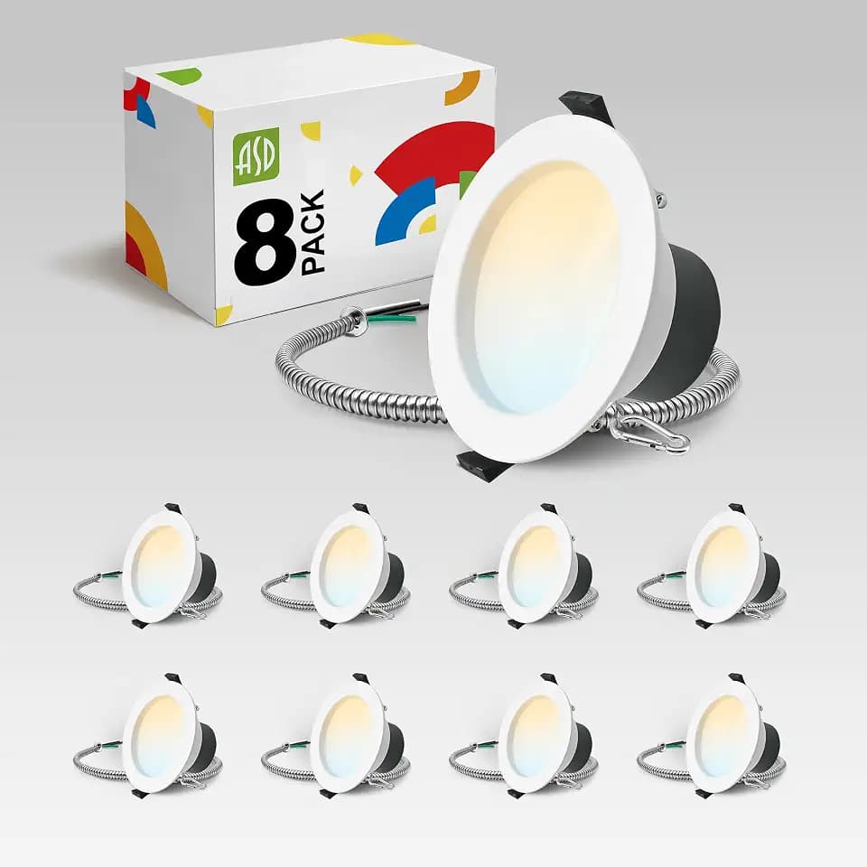 ASD 4 Inch Commercial Canless LED Downlight, Power Adjustable 7/10/13W Lighting, Dimmable Recessed Ceiling Light Fixture, 5 Color Temperatures 2700K-5000K, 120-277V IC Rated UL & Energy Star 8 Pack