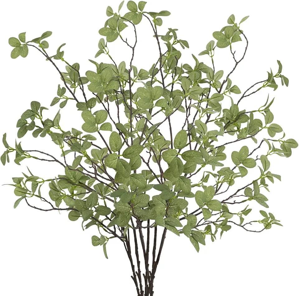 6 pcs Artificial Greenery Stems, 41.3’’ Tall Fake Plants Branches Faux Greenery Ficus Twig Leaf for Home Garden Shop Office Desk Decoration