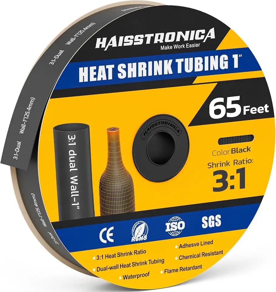 haisstronica 65Ft 3:1 Heat Shrink Tubing Roll 1" Black