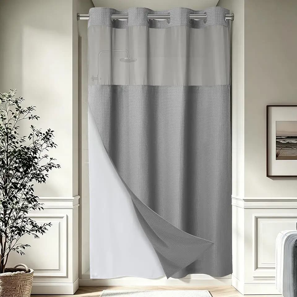 EUTXL Heavyweight Ringless Shower Curtain with Liner, Grey, 60x74