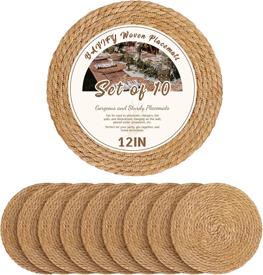 BAVIFY 12" Round Woven Placemats Set of 10, Plate Chargers for Dining Table