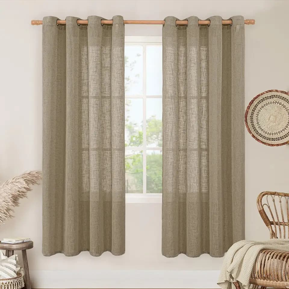 LAMIT Taupe Sheer Linen Curtains 78 Inches Long for Living Room 2 Panels