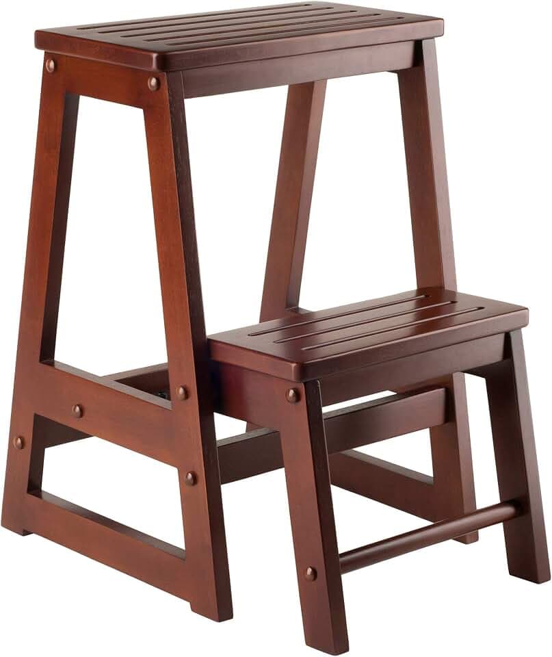 Winsome Beech Wood Double Step Stool, Antique Walnut (94022)