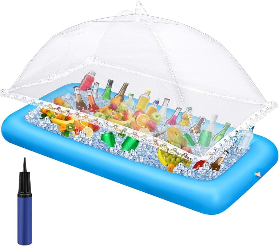 Leitee 3 Pcs Inflatable Serving Bar Buffet Ice Tray with Drain Plug,Blue