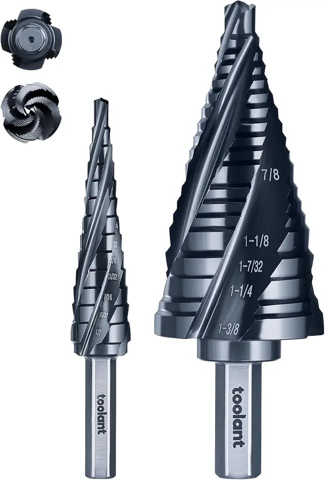 toolant 2PCS Four-Spiral Flute Cobalt Step Drill Bit Set, 1/8" to 1-3/8" Full Coverage & Compact Portability, Unibit with Six-Sided Hex Shank for Metal, Stainless Steel, Aluminum, Wood, Plastic