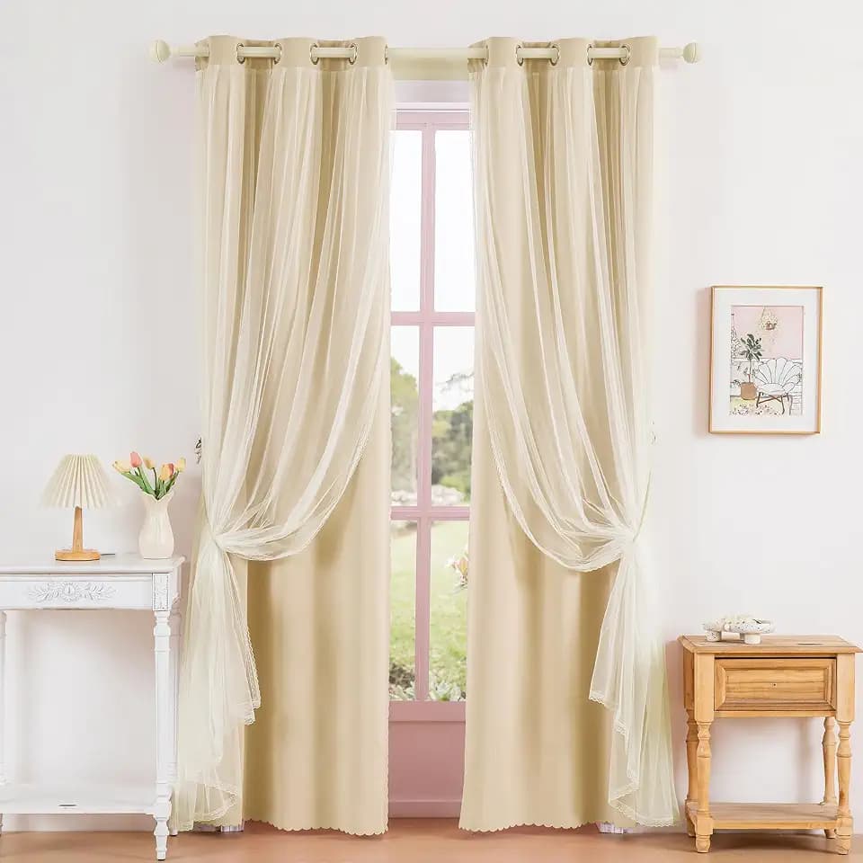 Anytime Double Layer Blackout Curtains 2 Panels,35Wx84L,Cream