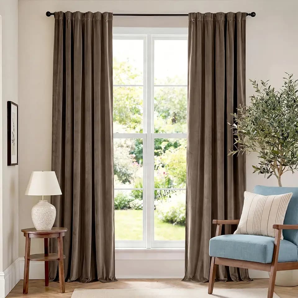 Lazzzy Truffle Velvet Curtains Quiet Luxury Rod Pocket 52×96 Inch 2 Panels