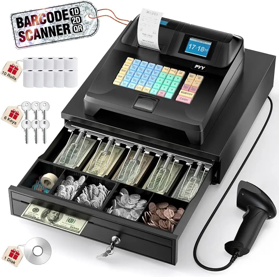 PYY Cash Register for Small Businesses Caja Registradora with Wired Scanner