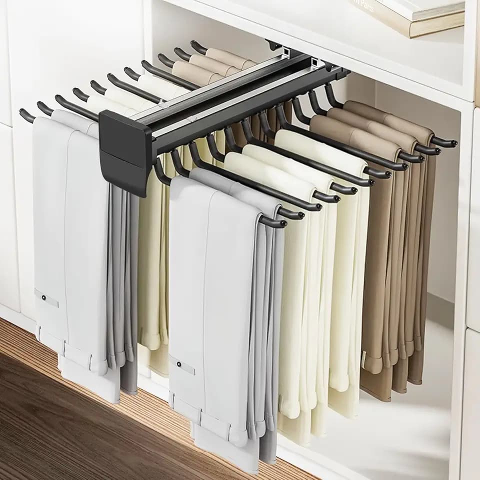YJINGRUI Pull Out Pants Rack, 20 Arms Double Row Steel, 55lb,
