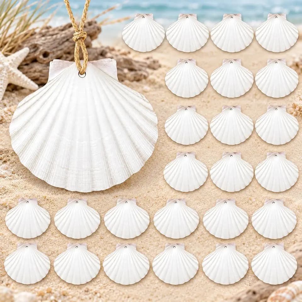 24 Pack Scallop Shells for Crafts, 2-3 Inch Pre-Drilled White Sea Shells