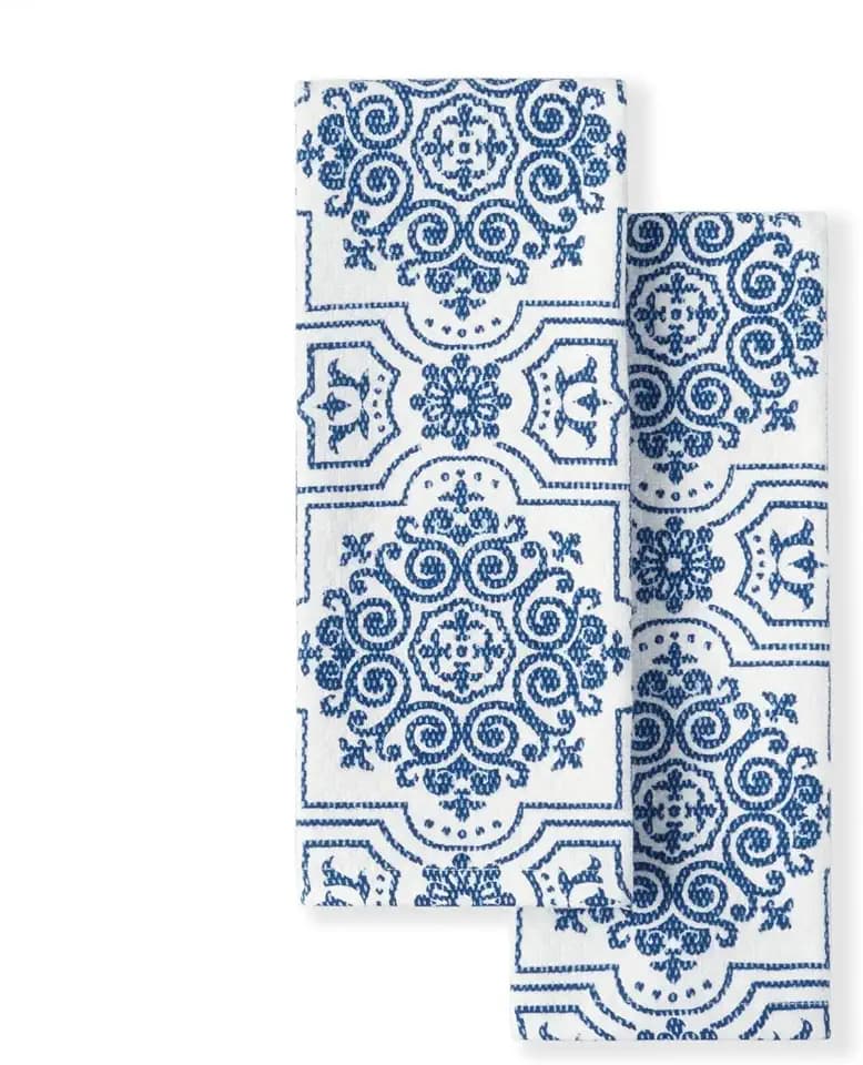 Martha Stewart Dual Purpose Kitchen Towel 2-Pack Set, Strie Medallion, 16"x28"