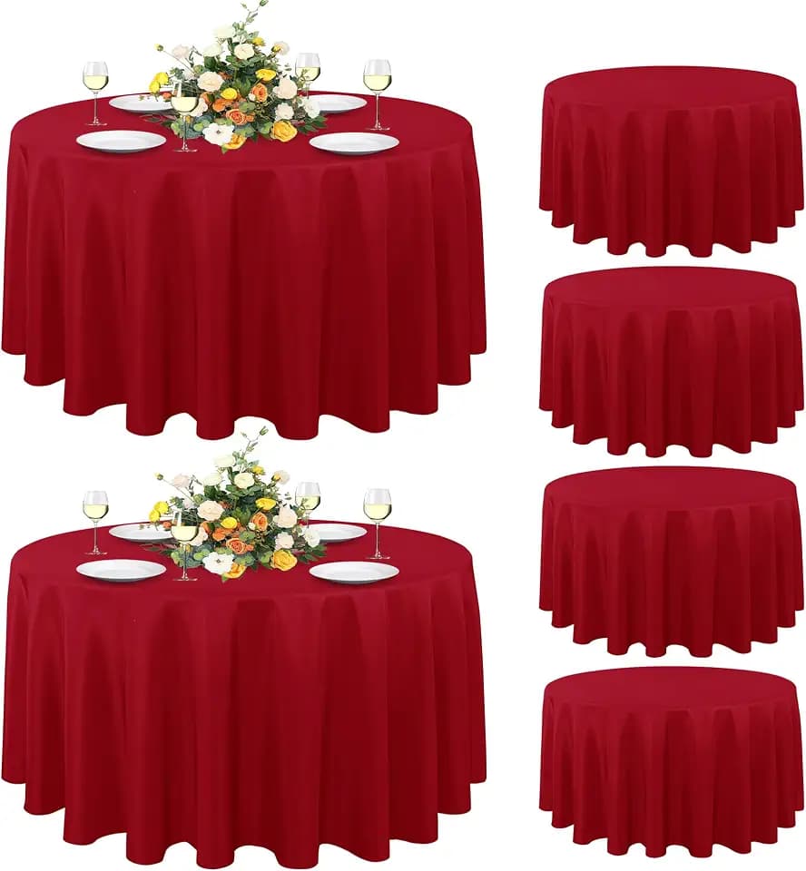 sancua 90 Inch Round Tablecloth Christmas Red, 6 Pack