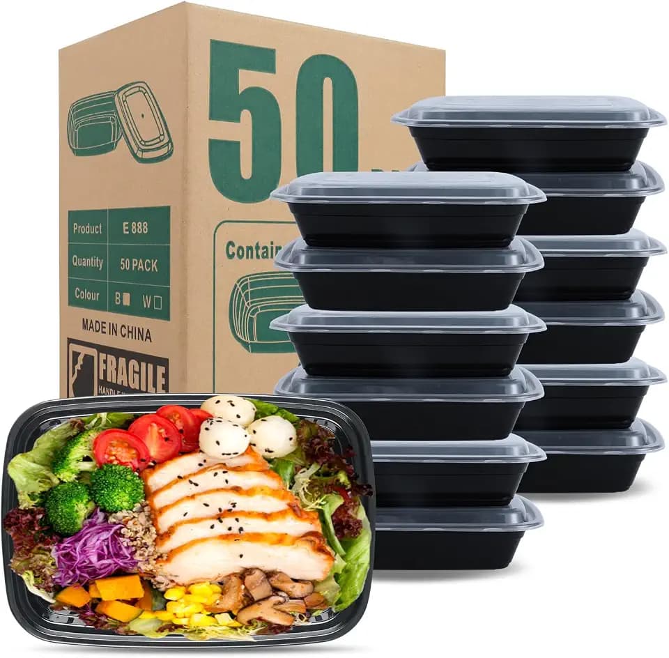 28oz Rectangle Meal Prep Containers with Lids, 50 Pack