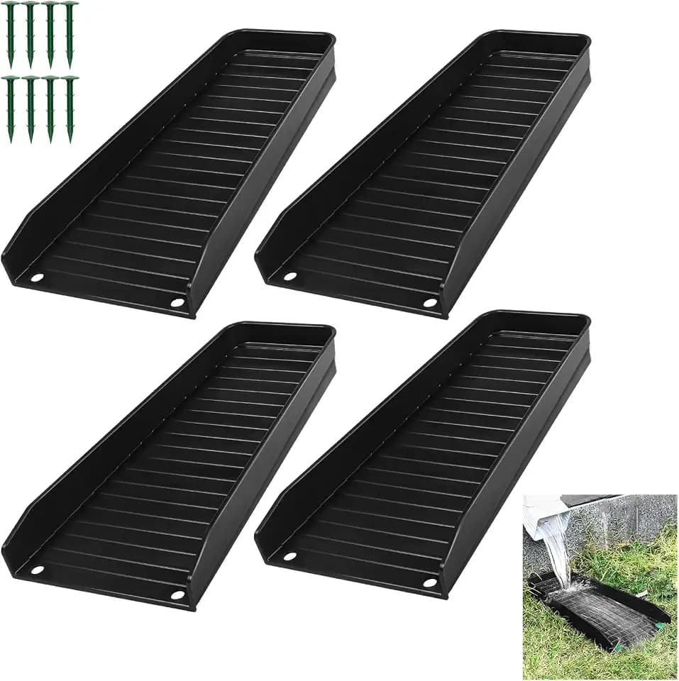 Rain-Gutter Downspout Splash Block, 4 Pack, Black