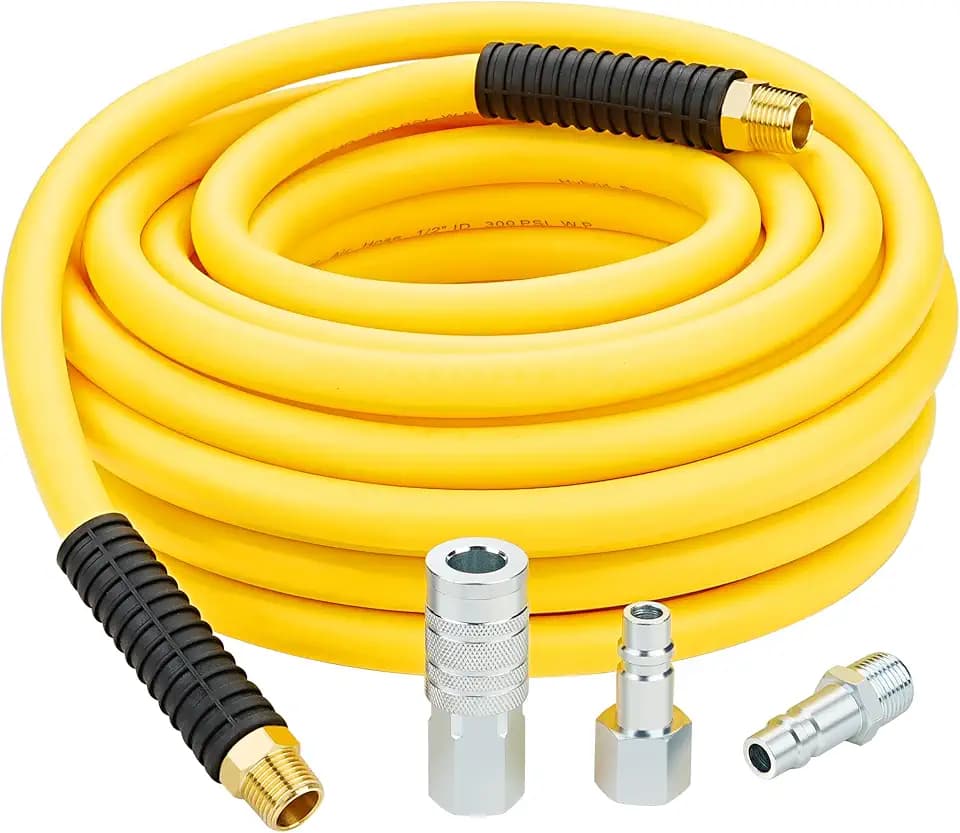 1/2 Inch x 50ft. Hybrid Air Hose with 1/2" MNPT Ends and Air Fittings