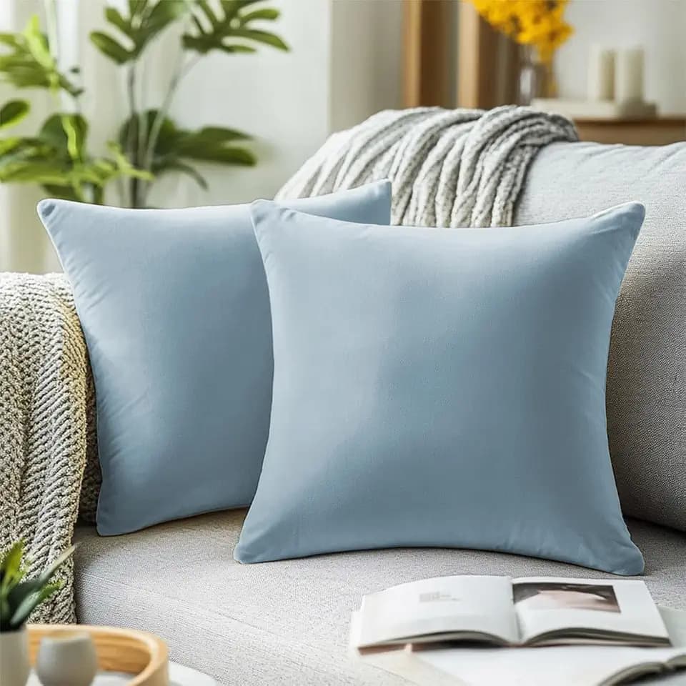 QUORGVES Light Blue Velvet Throw Pillow Covers 20x20 Inch Set of 2