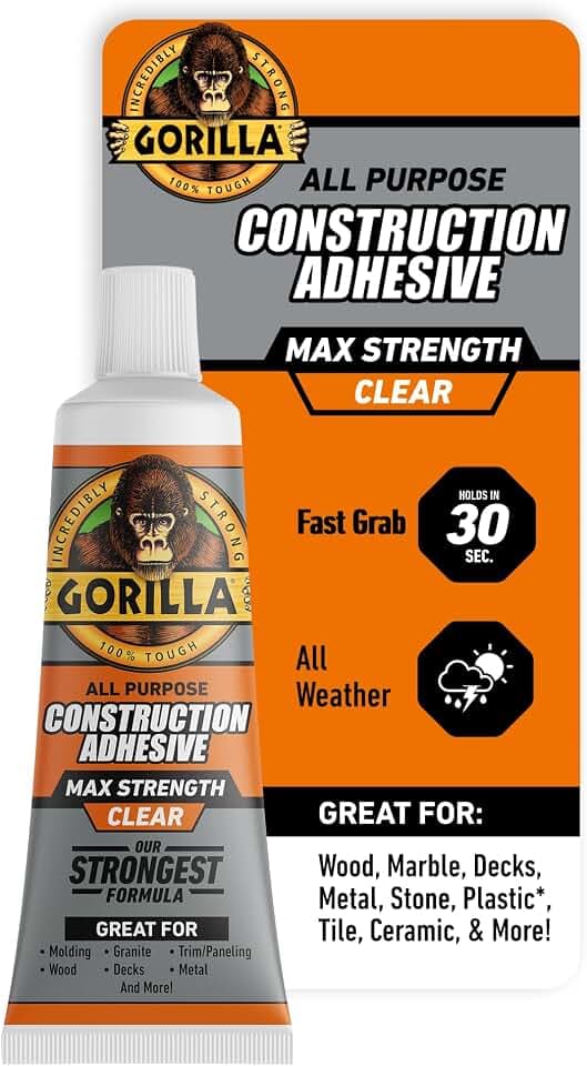 Gorilla Max Strength Construction Adhesive, Clear, 2.5 oz