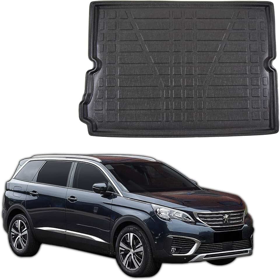 SCOUTT Kofferraumwanne passend für Peugeot 5008 2017-2024, 3D TPE Allwetter mit hohem Rand Geriffelt Passform rutschfest Geruchsneutral Schwarz Aufrollbar
