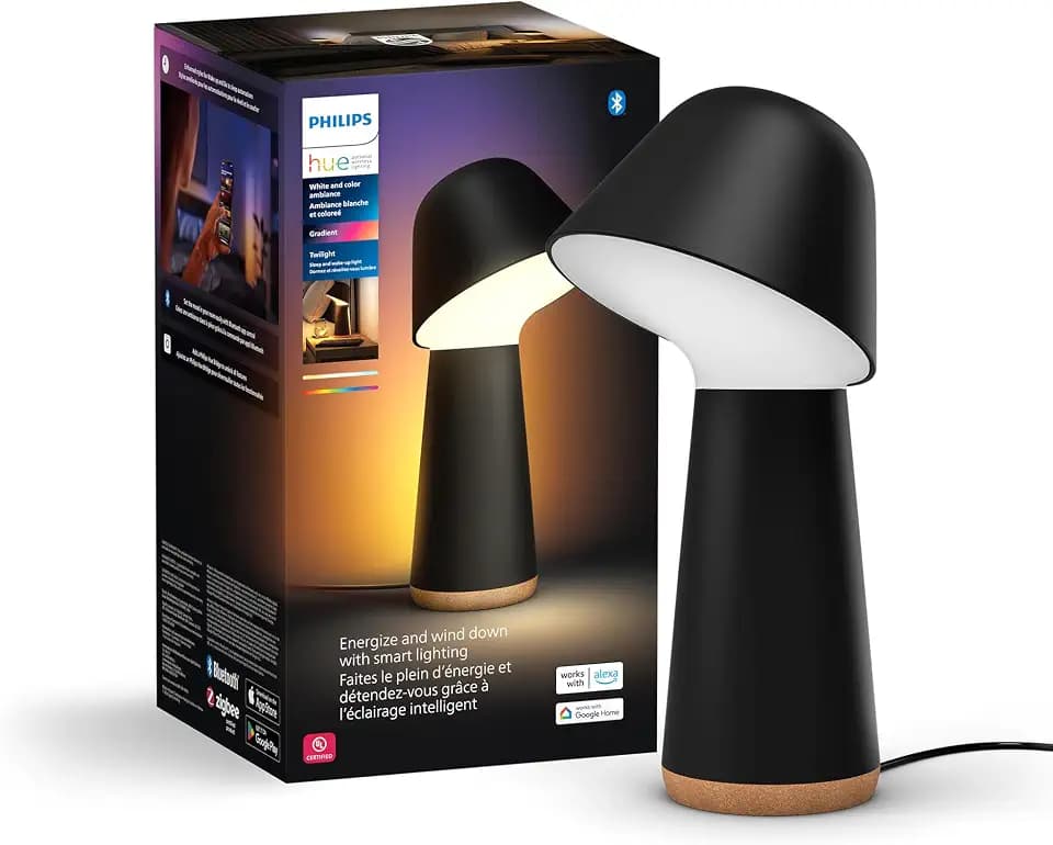 Philips Hue Twilight Smart LED Sleep and Wake-Up Lamp, White & Color Light, Bluetooth Compatible, Voice Control with Alexa, Apple Home & Google Assistant, Black
