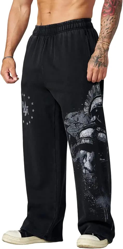 Men's Vintage Wash Graphic Sweatpants Baggy Straight Leg Joggers with Pockets Cotton Stretch Gym Streetwear Pants
