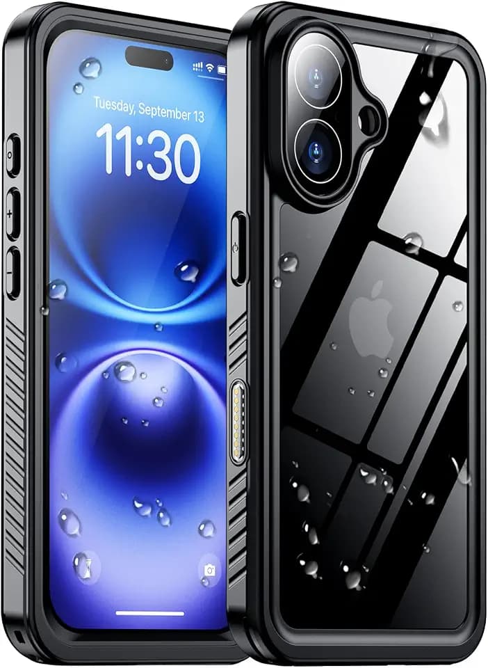 Temdan Designed for iPhone 16 Case Waterproof,Built-in Screen & Camera Protector Full Body Shockproof IP68 Underwater Dustproof Dropproof Phone Case for iPhone 16 6.1" Black