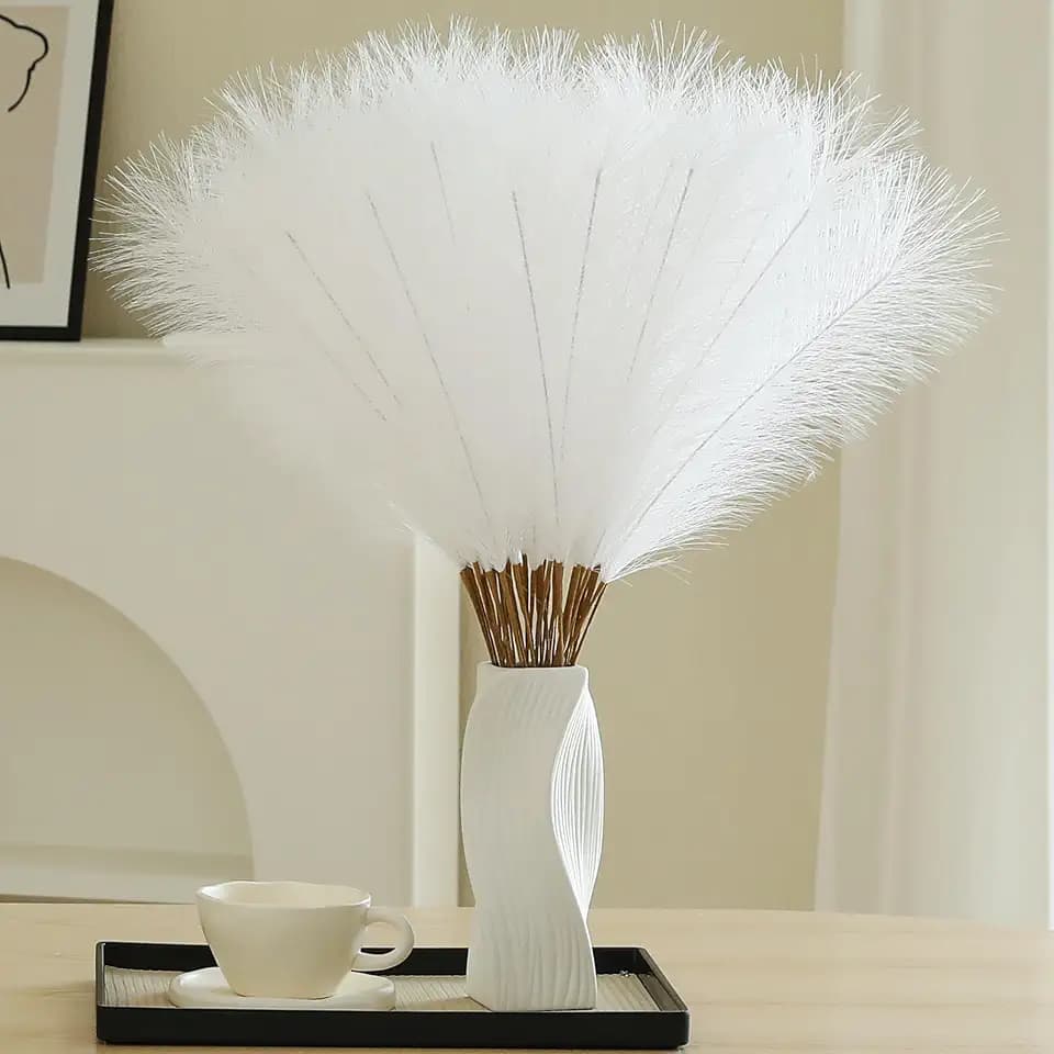 Wertuirk 60pcs White Pampas Grass - 24 Inch Faux Pampas Grass Decor