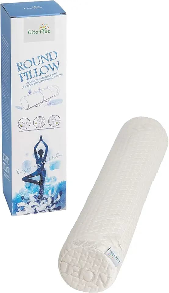 Comfort Memory Foam Neck Roll and Cervical Bolster Round Pillow with Removable Washable Soft Cover for Spine and Neck Back Lumbar Leg Vertebra Support (18x3.5 inch Pillow)