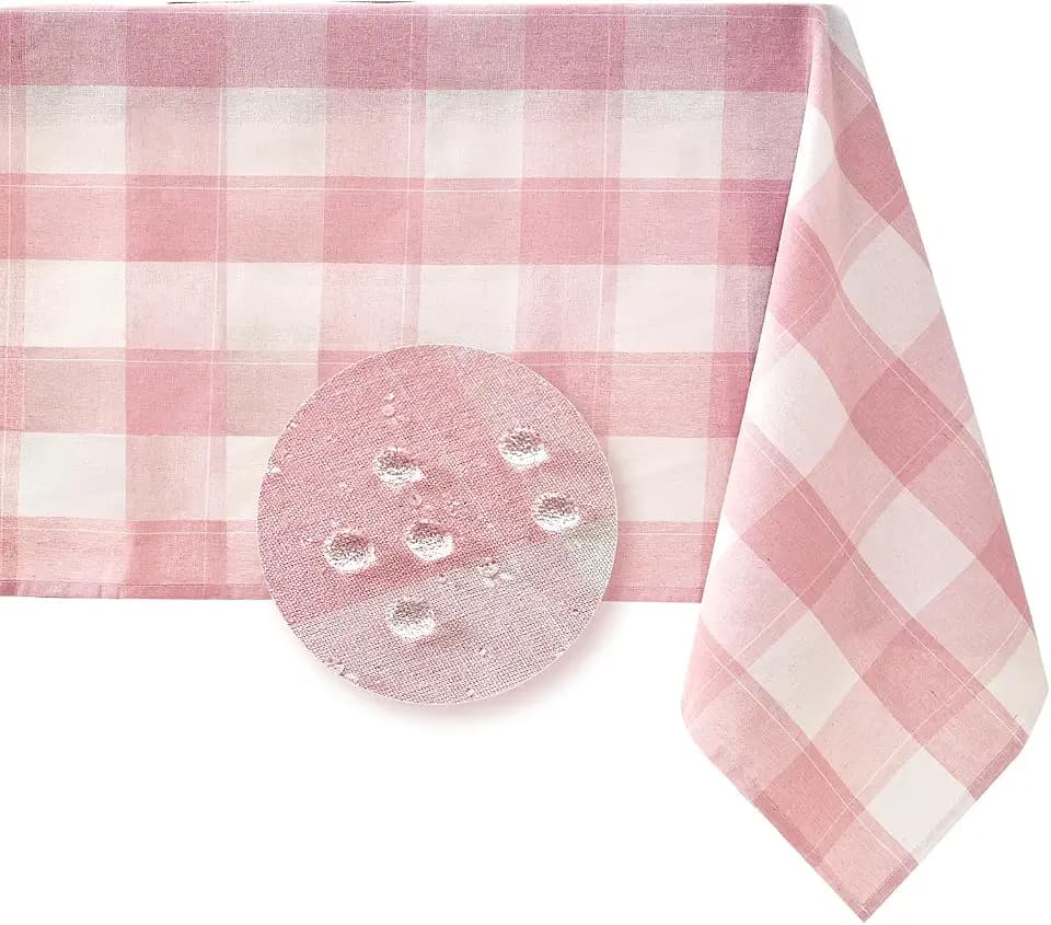 BALCONY & FALCON Rectangle Table Cloth Waterproof Gingham Pink 55"x95"