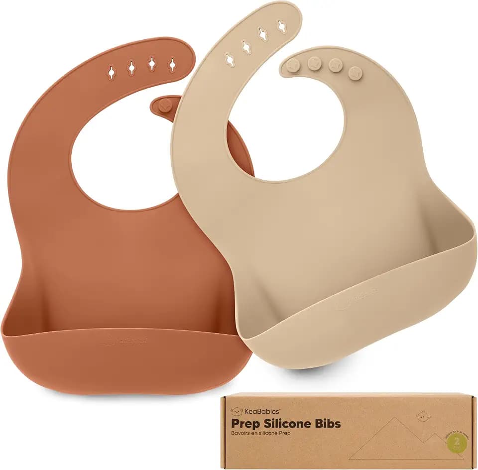 KeaBabies 2-Pack Silicone Bibs for Babies, Toddlers Girl, Boy (Terracotta)