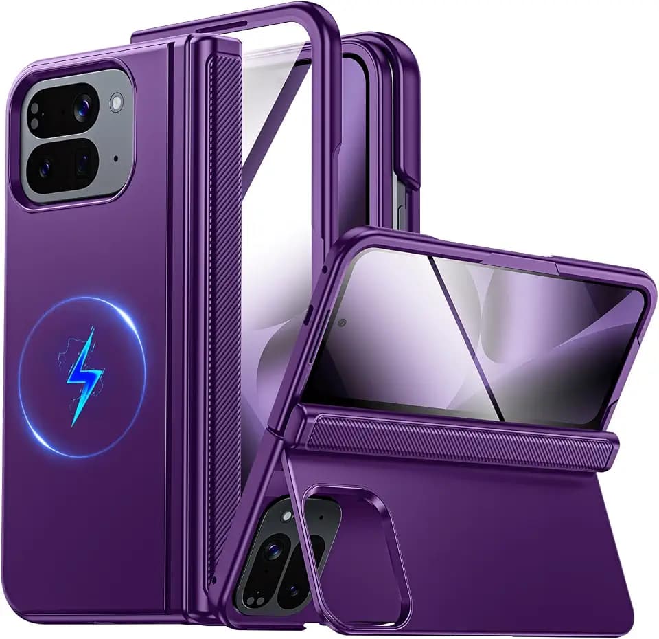 CENMASO Magnetic for Google Pixel 10 Pro Fold Case with Kickstand, Hinge Protection, Hidden Kickstand, Screen Protector, Slim Shockproof Phone Case for Pixel 10 Pro Fold (Purple)