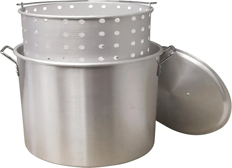 King Kooker 80 Qt. Aluminum Boiling/Steaming Pot with Lid and Punched Aluminum Basket