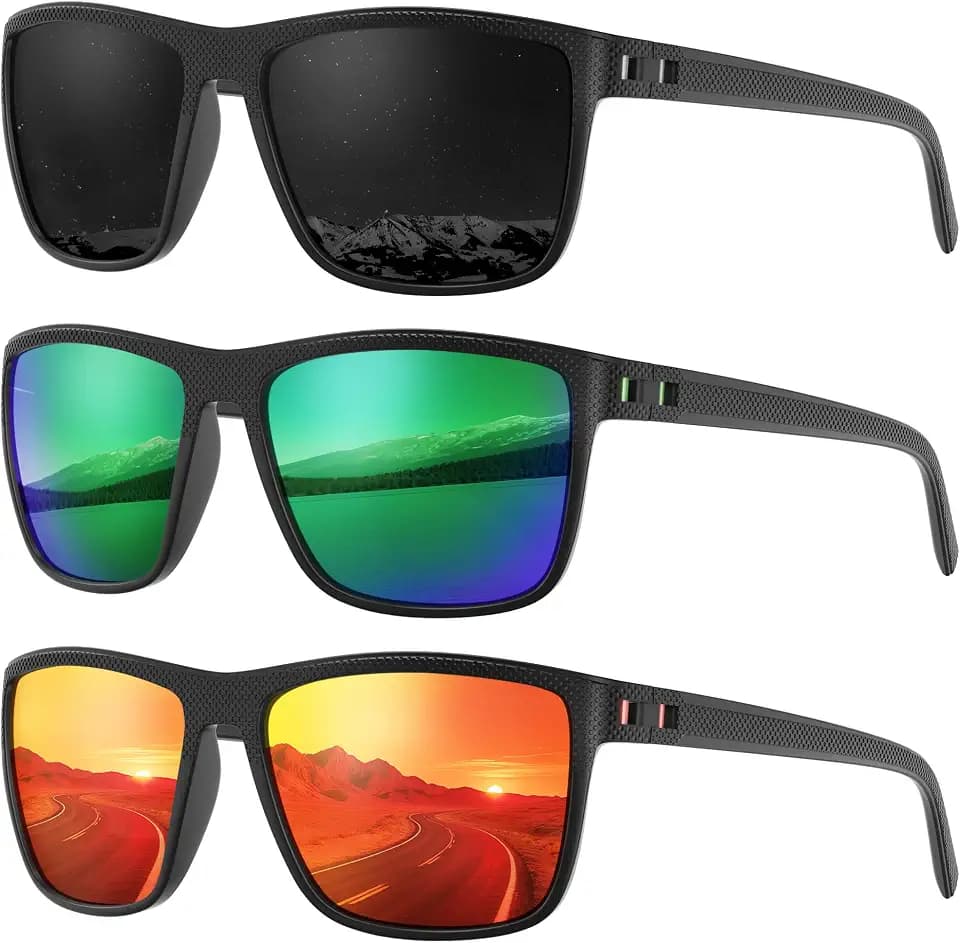 Fanshen Square Polarized Sunglasses for Men, 3 Pack Lightweight UV Protection Sun Glasses for Driving Fishing Golf