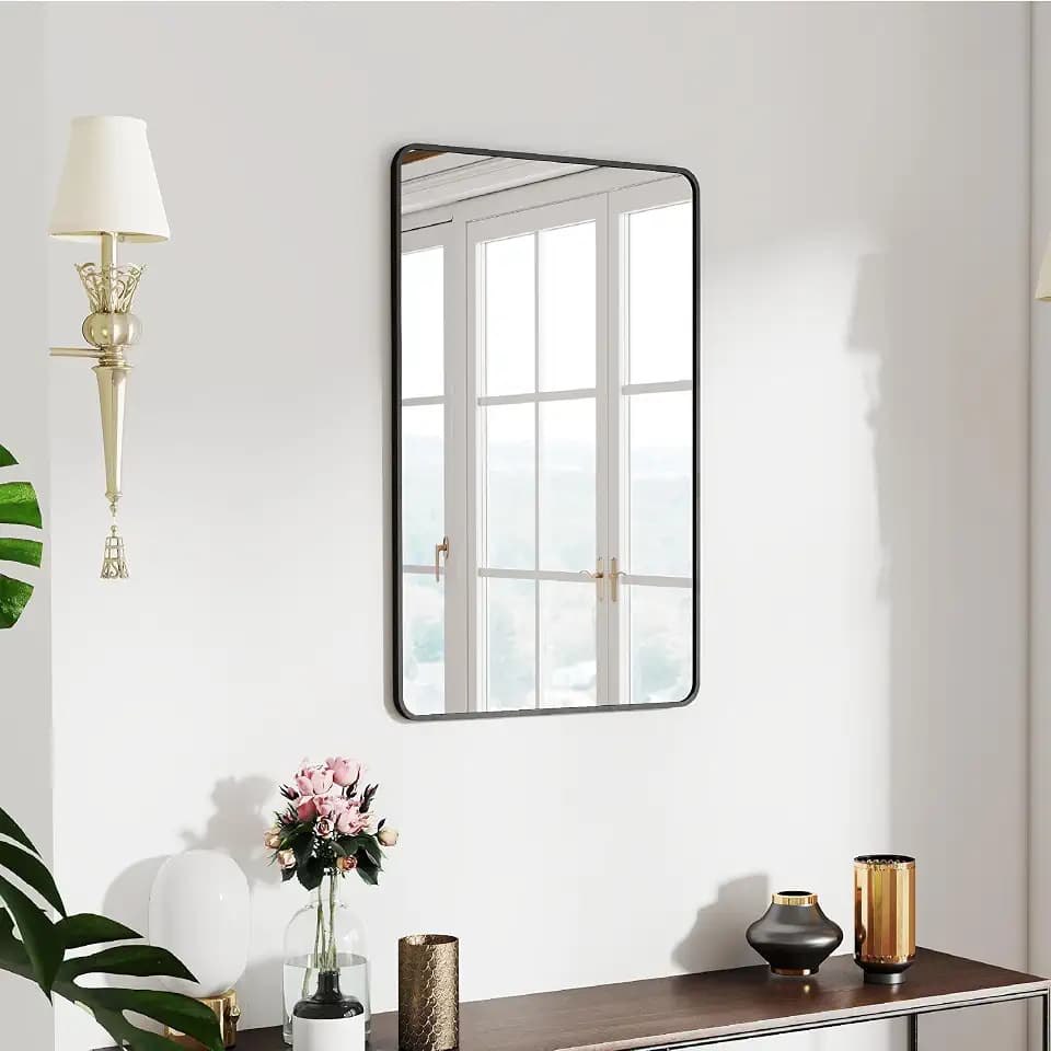 30x20 Bathroom Mirror Rect Wall Mounted Aluminum Metal Frame Black