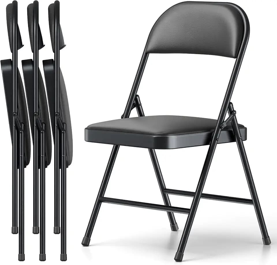 Folding Chair, PU Leather Padded Folding Chairs for Outside and Indoor, Comfy Heavy Duty Portable Foldable Chairs Metal Commercial Seat for Office, Dorm, Party, Lawn, Patio
