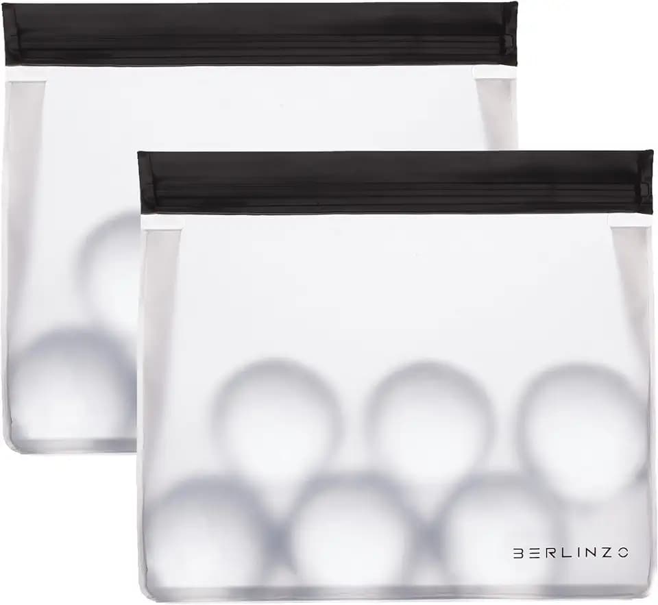 BERLINZO Reusable Ice Storage Bag - Freezer Safe Leak Proof Silicone and Plastic-Free Lunch Bag for Ice and Food Storage - BPA-Free - 2 Pack