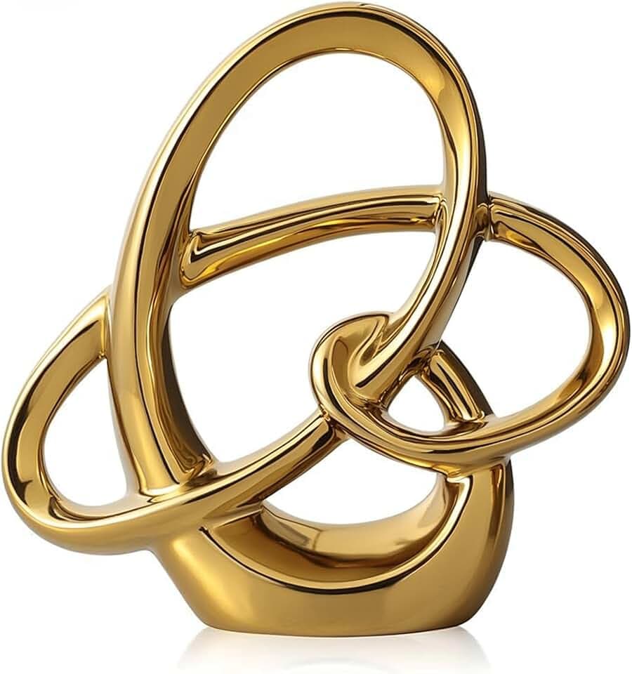 Modern Gold Decor Ceramic Statue – 8.66in Abstract Art Sculpture for Dining Table Centerpieces, Living Room, Bathroom, Shelf or Mantel – Small Gold Figurine for Wedding or Office Home Accents