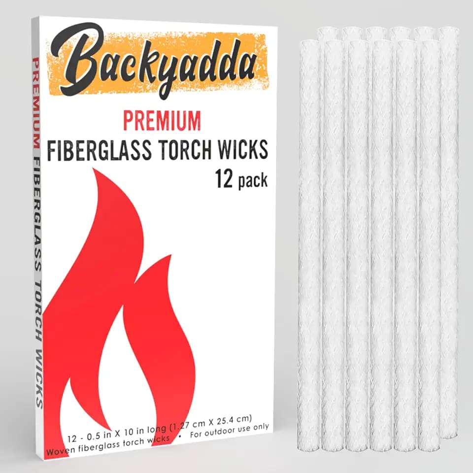 Backyadda Premium Wick Replacements,12 Pack, Long Life Planet-Friendly Fiberglass Wicks for Tiki Torch Canisters, Table Top Lanterns, Wine Bottle Candles & Citronella Burning Torches. Super Absorbent.
