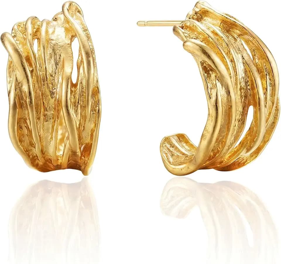 Earrings for Women, Saguine Chunky 14K Gold Plated Hoop Earrings Trendy