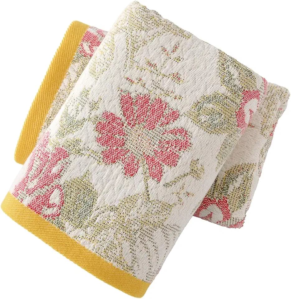 YiLUOMO Hand Towel Soft All-Over Flora Print 100% Cotton Muslin Gauze Lightweight & Breathable Decorative Hand Towels, 2-Piece 13"x29"