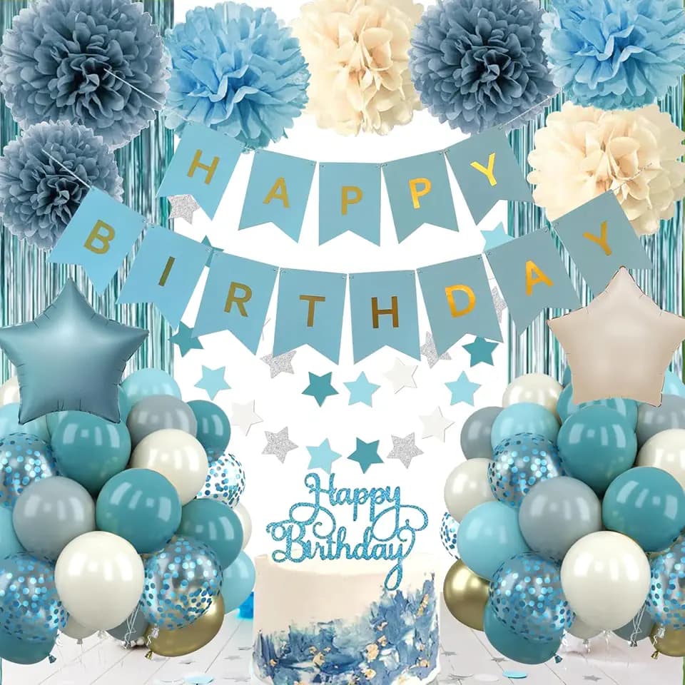 Blue Birthday Decorations Set for Men Women Party Decor