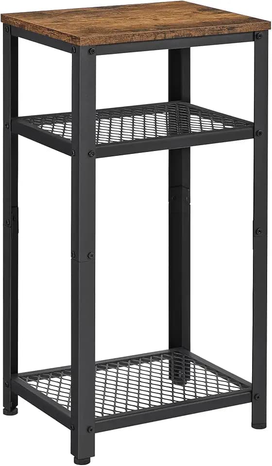 VASAGLE 3-Tier Side Table, Small Telephone End Table with 2 Mesh Shelves