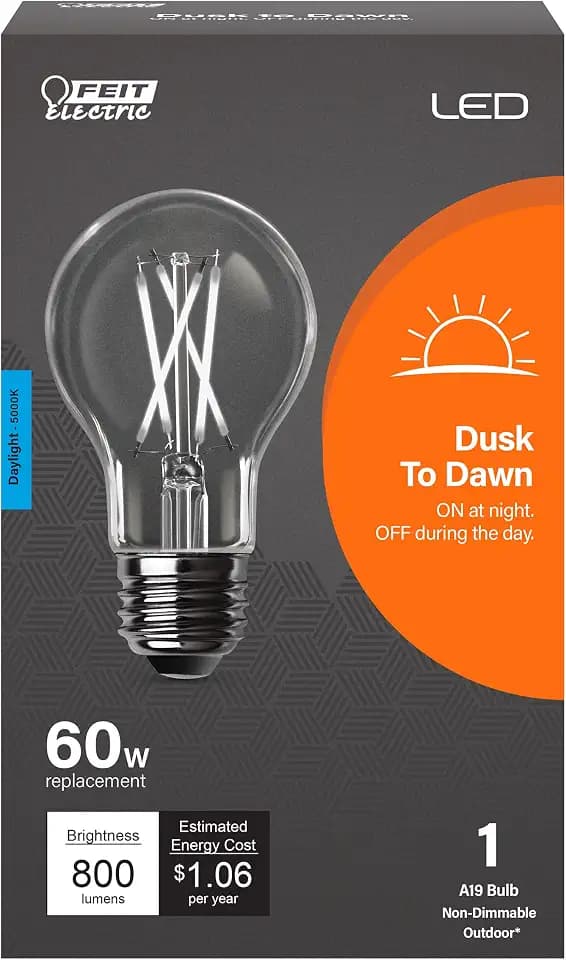 Feit Electric A19 LED Built-in Dusk to Dawn Sensor Intellibulb, 60W Eq