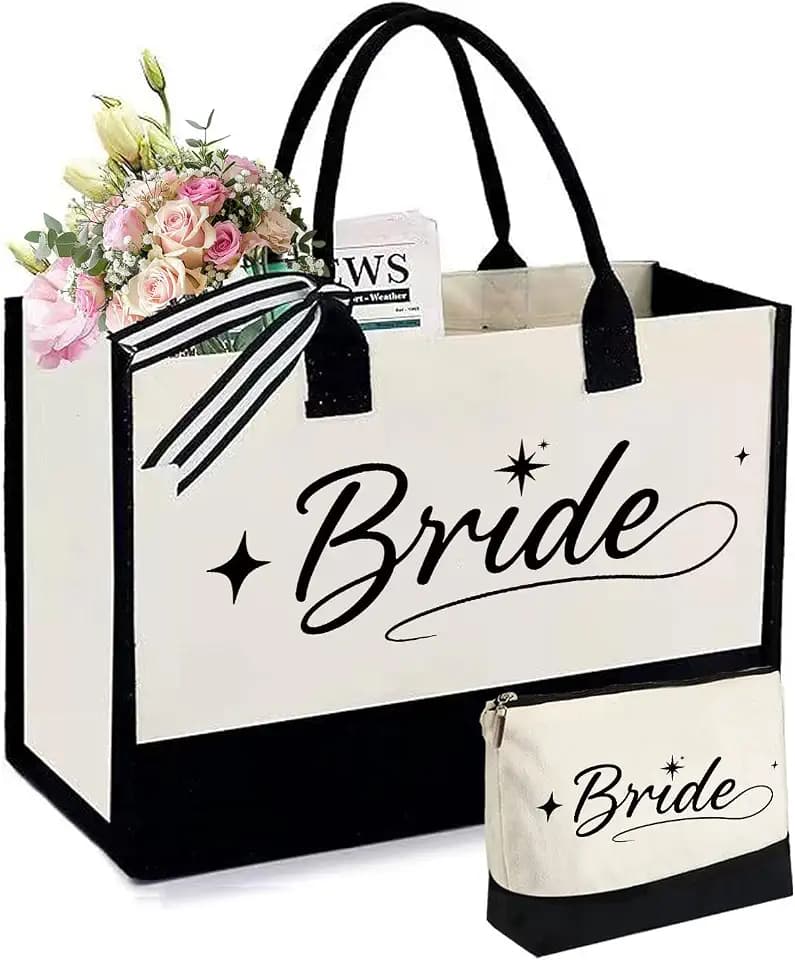 Bride Gifts Canvas Tote Bag, Gifts for Wedding BridalShower, Bachelorette Party, Bride to be, Miss to Mrs Gift,Christmas Personalized Bridesmaid Present