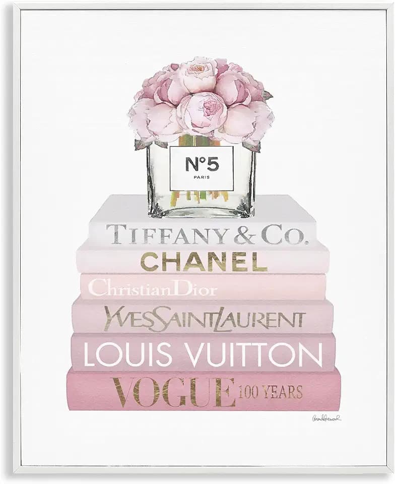 Stupell Industries 'Pink Rose Bouquet Bookstack', Framed Giclee Art, White, 11 x 14 Inches, Easy to Hang and Sturdy, Made in USA, by Amanda Greenwood