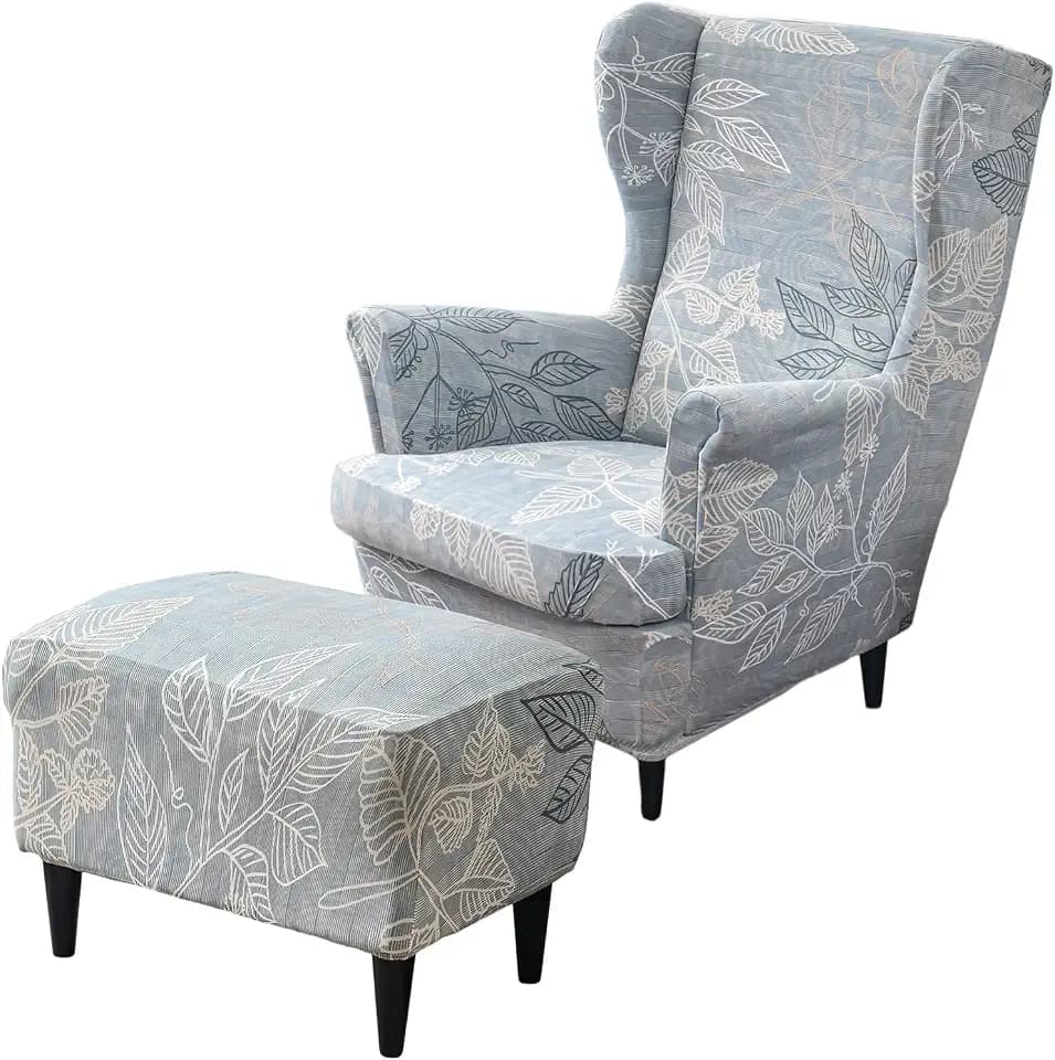 HAOYONG Stretch Wing Chair Cover Set Ottoman Slipcover 2 Pieces Wingback Chair Slipcover and and 1 Piece Rectangle Storage Stool Cover Removable Armchair Sofa Covers for Living Room Bedroom