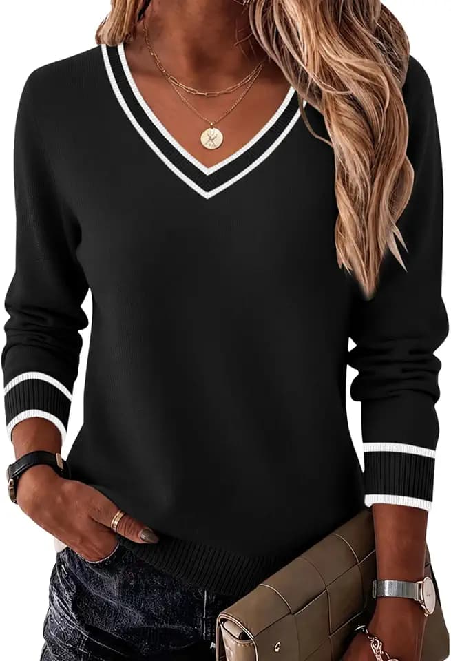 Zeagoo Women's 2026 Fall Long Sleeve Sweaters V Neck Dressy Casual Tops