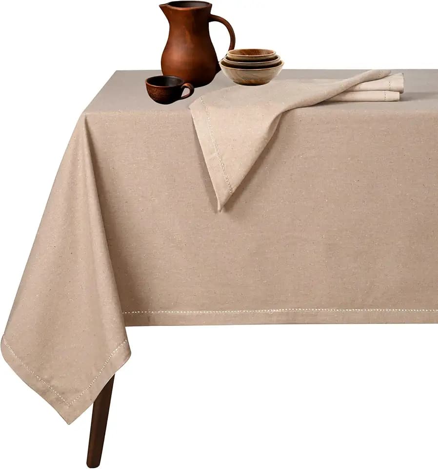 Native Fab Tablecloth 52x70 Inches - 100% Cotton, Durable, Wrinkle-Free, Machine Washable Table Cover for Dining Room, Banquets, Parties, Holiday, Events - Elegant, Easy Care, Home Décor - Beige