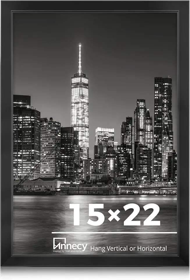 Annecy 15x22 Picture Frame Black(1 Pack), 15 x 22 Picture Frame for Wall Decoration, Classic Black Minimalist Style Suitable for Decorating Houses, Offices, Hotels