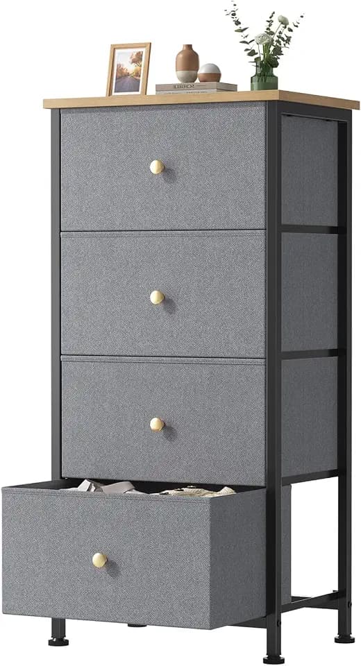 Sweetcrispy Dresser for Bedroom, 4 Drawer Storage Cabinet, Tall Nightstand